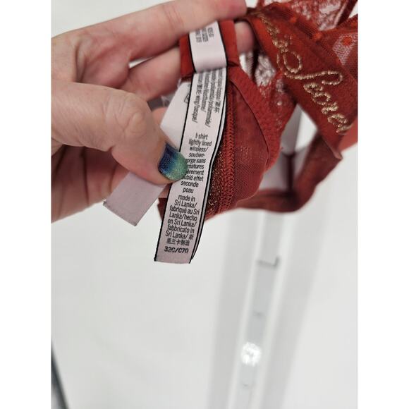 Victorias Secret Womens Sz 32C T Shirt Lightly Lined Wireless Bra Rust Lace - Picture 5 of 5